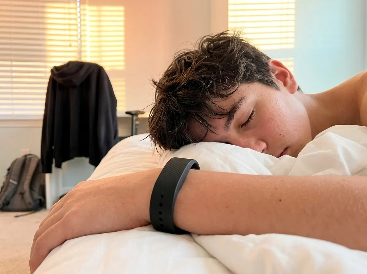 Teen asleep with Dawn Band on wrist