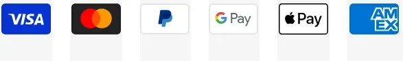 Visa, Mastercard, PayPal, Google Pay, Apple Pay and American Express accepted